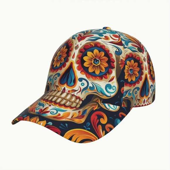 Day of the Dead Sugar Skull Skeleton Baseball Cap Mexican Design Unisex NEW - Picture 1 of 9